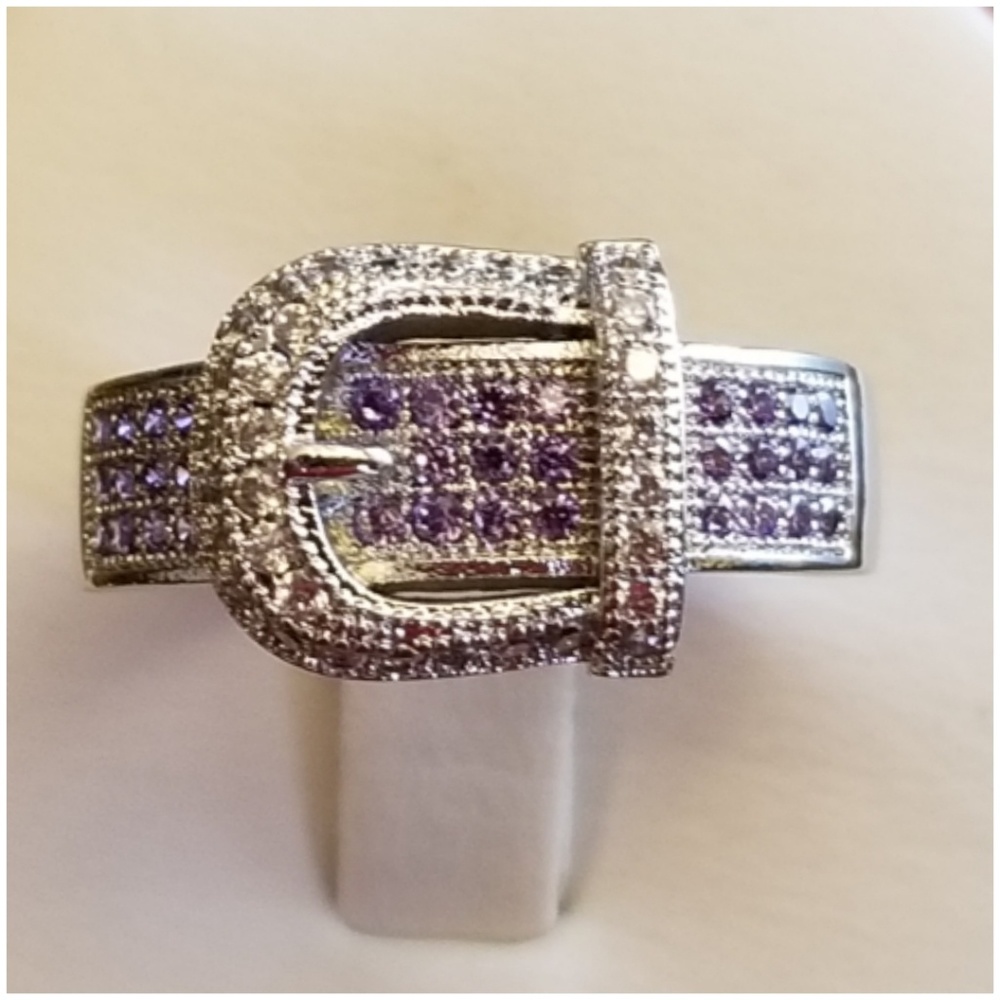 Purple and White Sapphire Pave Buckle Ring